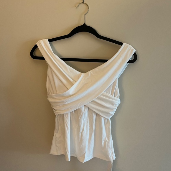 Criss Cross Off Shoulder New Airy Brami Top - Pure White - Picture 4 of 7